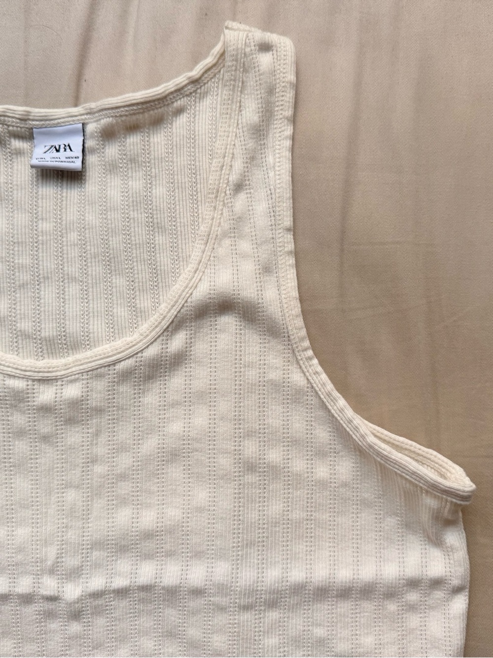 ZARA Cream Ribbed Scoop Neck Tank